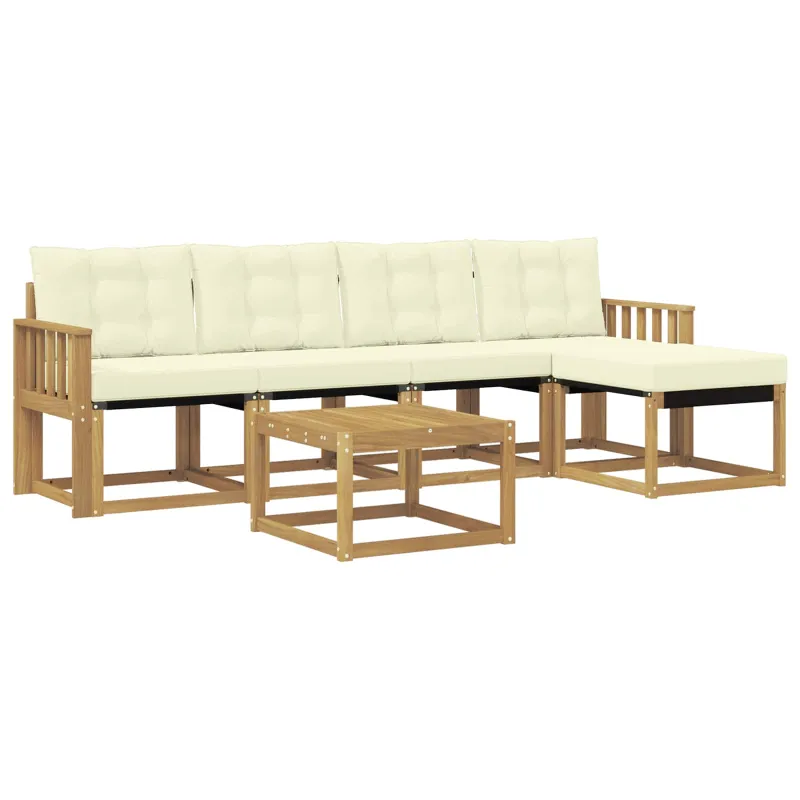 Lauko sofos komplektas su pagalve 6 pcs Balta ir kreminė