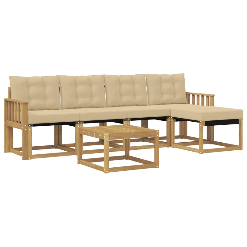 Lauko sofos komplektas su pagalve 6 pcs Balta ir kreminė
