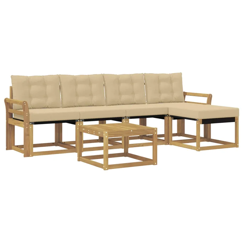 Lauko sofos komplektas su pagalve 6 pcs Balta ir kreminė
