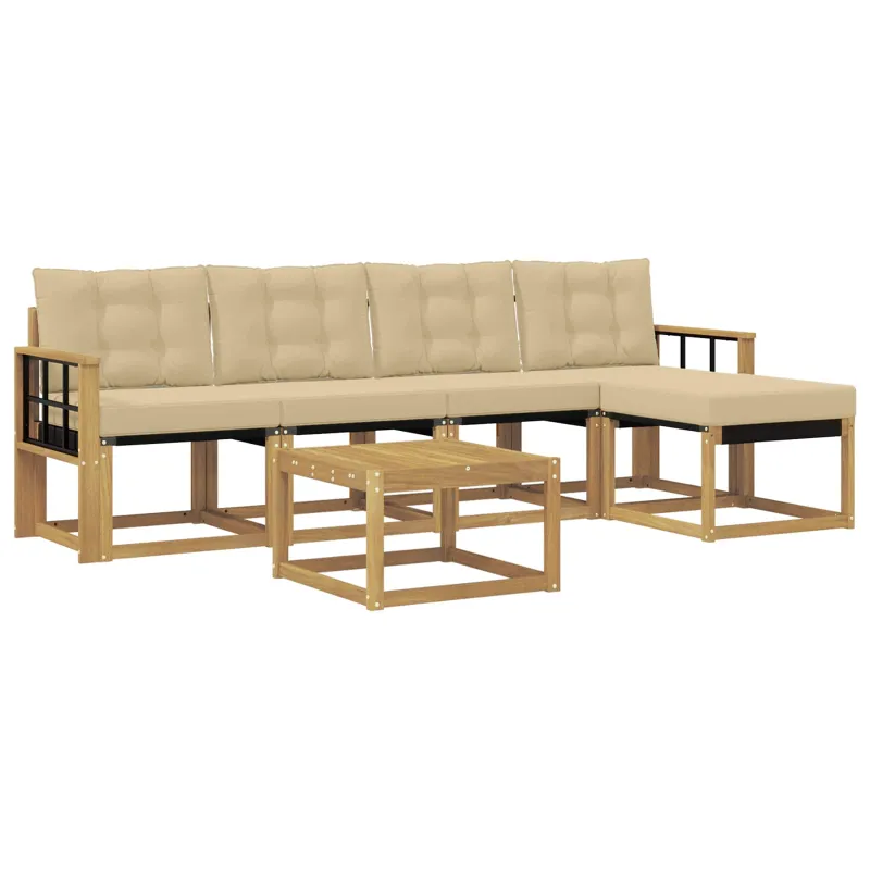 Lauko sofos komplektas su pagalve 6 pcs Balta ir kreminė