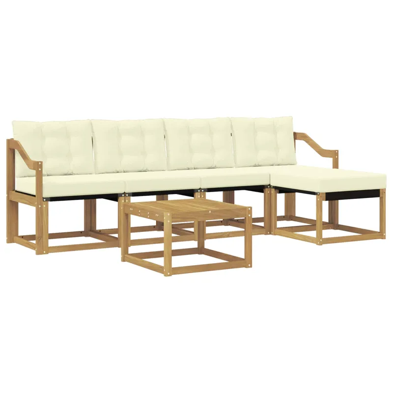 Lauko sofos komplektas su pagalve 6 pcs Balta ir kreminė