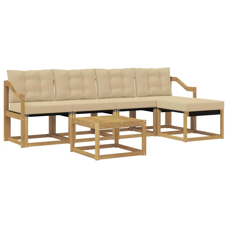 Lauko sofos komplektas su pagalve 6 pcs Balta ir kreminė