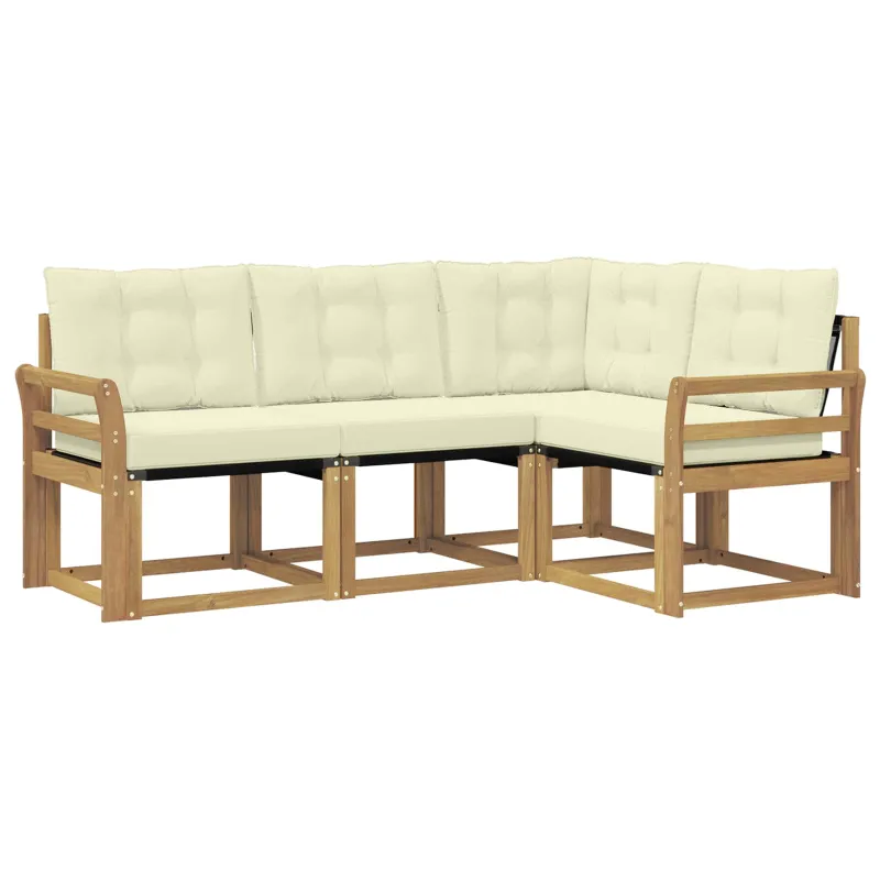 Lauko sofos komplektas su pagalve 4 pcs Balta ir kreminė