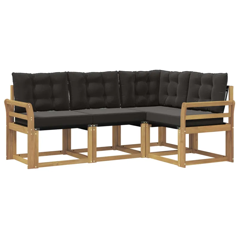 Lauko sofos komplektas su pagalve 4 pcs Balta ir juoda