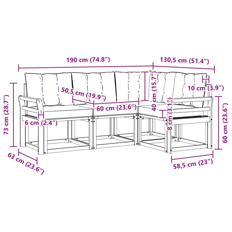 Lauko sofos komplektas su pagalve 4 pcs Balta ir juoda