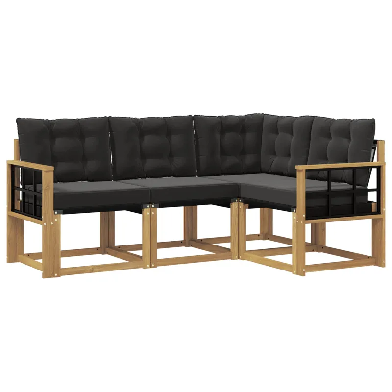 Lauko sofos komplektas su pagalve 4 pcs Balta ir juoda