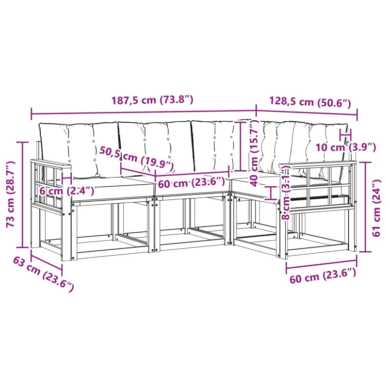 Lauko sofos komplektas su pagalve 4 pcs Balta ir juoda