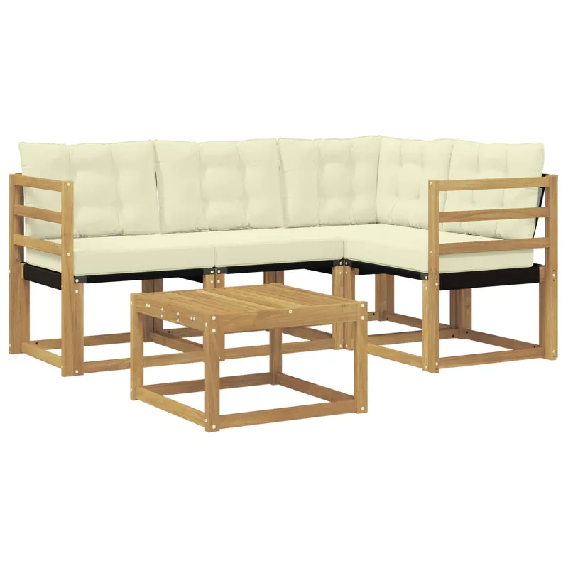 Lauko sofos komplektas su pagalve 5 pcs Balta ir kreminė