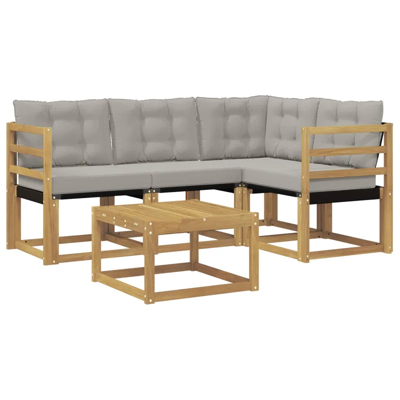 Lauko sofos komplektas su pagalve 5 pcs Balta ir šviesiai pilka