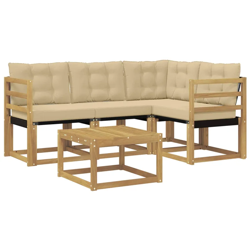 Lauko sofos komplektas su pagalve 5 pcs Balta ir kreminė