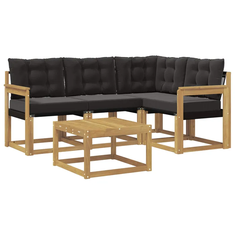 Lauko sofos komplektas su pagalve 5 pcs Balta ir juoda