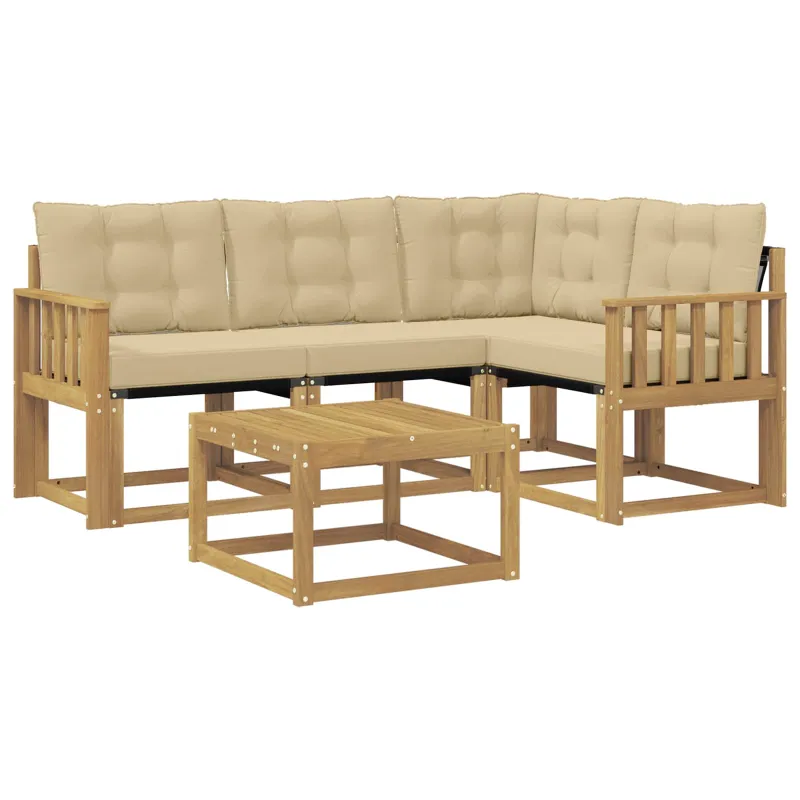 Lauko sofos komplektas su pagalve 5 pcs Balta ir kreminė