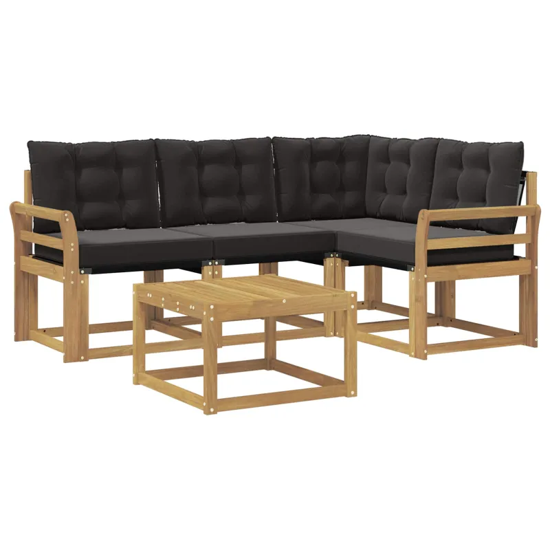 Lauko sofos komplektas su pagalve 5 pcs Balta ir juoda