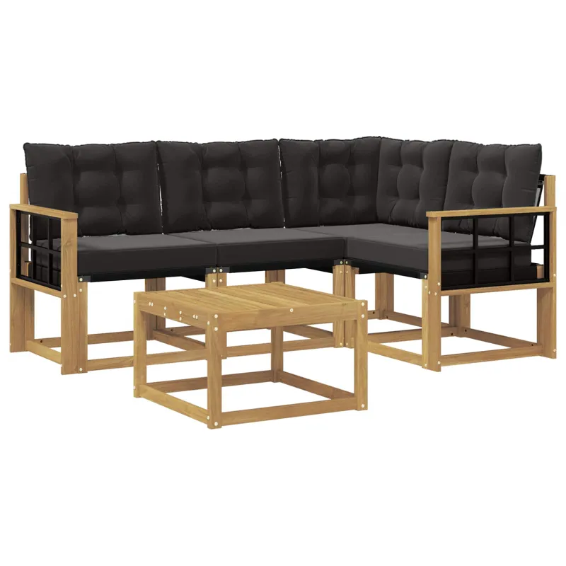 Lauko sofos komplektas su pagalve 5 pcs Balta ir juoda
