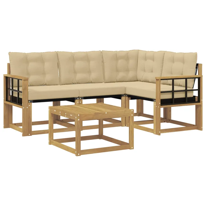 Lauko sofos komplektas su pagalve 5 pcs Balta ir kreminė