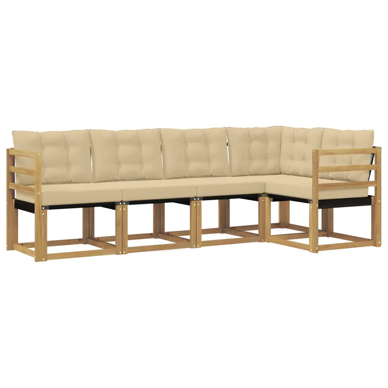 Lauko sofos komplektas su pagalve 5 pcs Balta ir kreminė