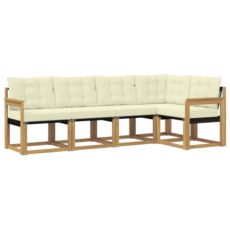 Lauko sofos komplektas su pagalve 5 pcs Balta ir kreminė