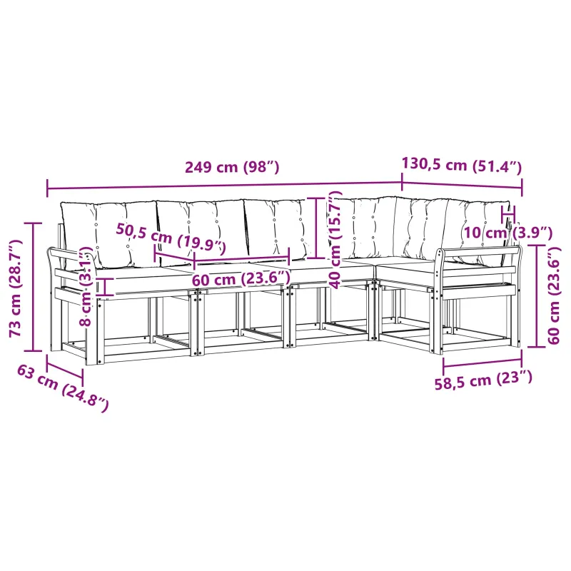 Lauko sofos komplektas su pagalve 5 pcs