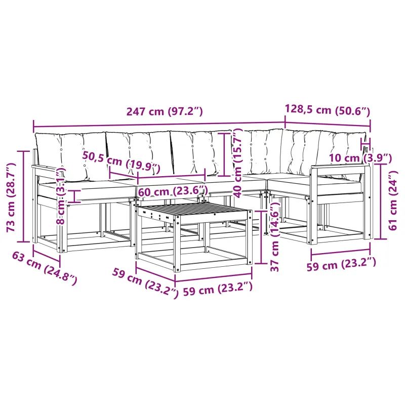 Lauko sofos komplektas su pagalve 6 pcs Balta ir juoda