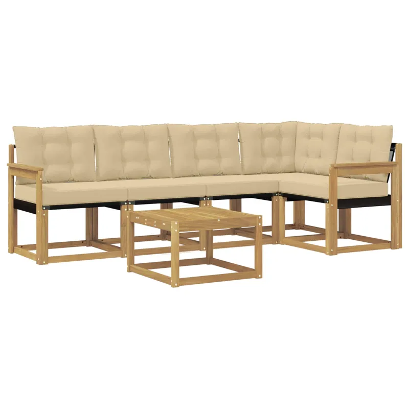 Lauko sofos komplektas su pagalve 6 pcs Balta ir kreminė