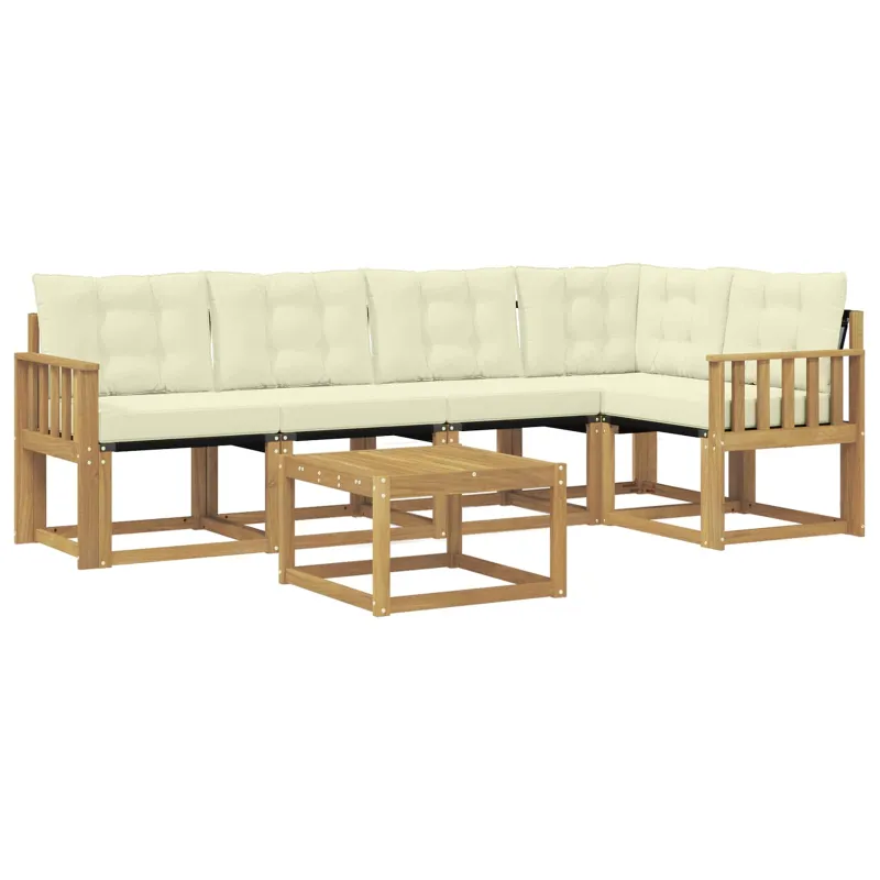 Lauko sofos komplektas su pagalve 6 pcs Balta ir kreminė