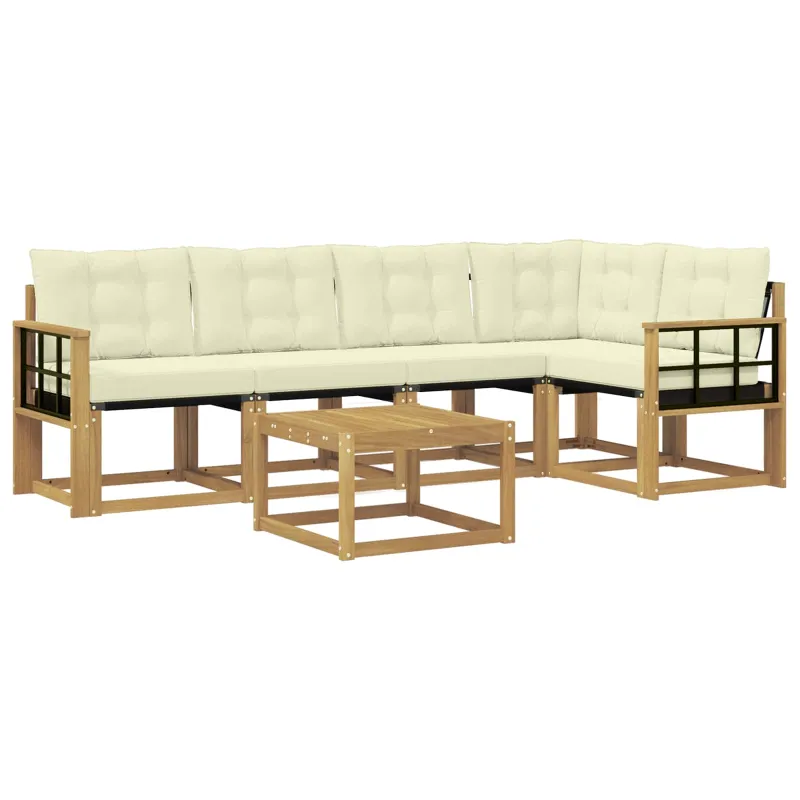 Lauko sofos komplektas su pagalve 6 pcs Balta ir kreminė
