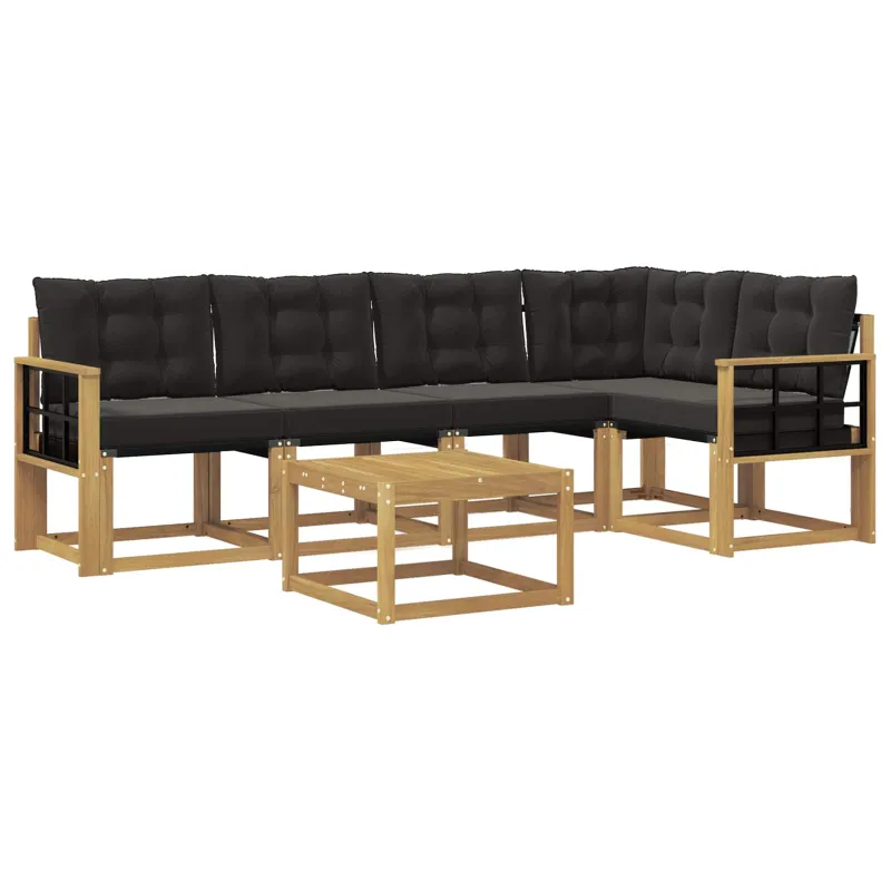 Lauko sofos komplektas su pagalve 6 pcs Balta ir juoda