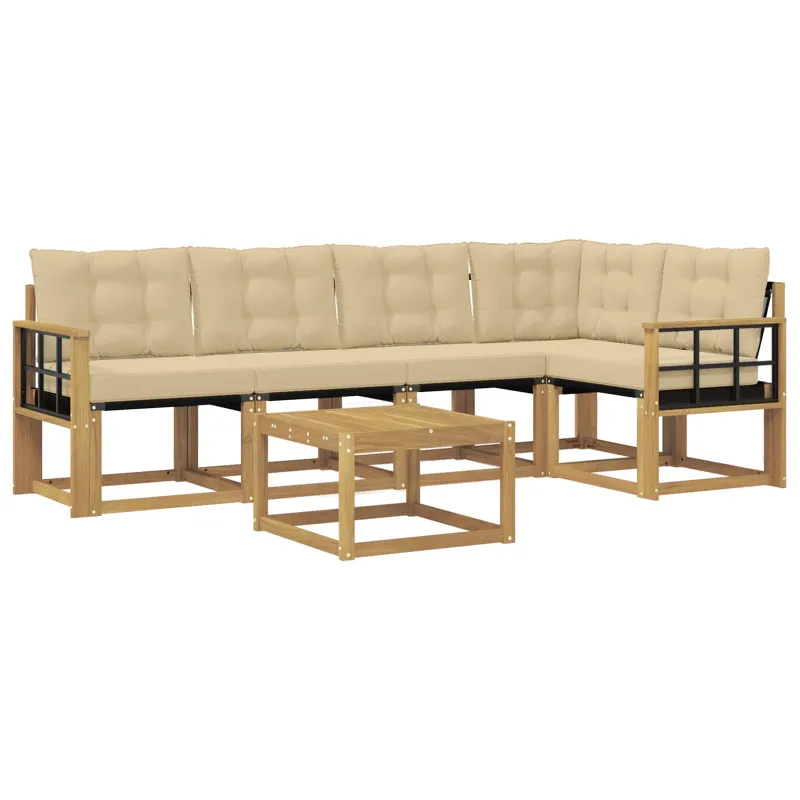 Lauko sofos komplektas su pagalve 6 pcs Balta ir kreminė