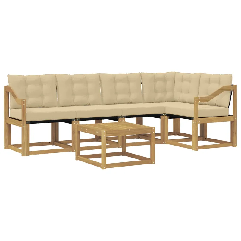 Lauko sofos komplektas su pagalve 6 pcs Balta ir kreminė