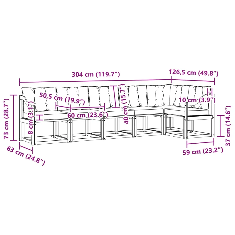Lauko sofos komplektas su pagalve 6 pcs Balta ir kreminė