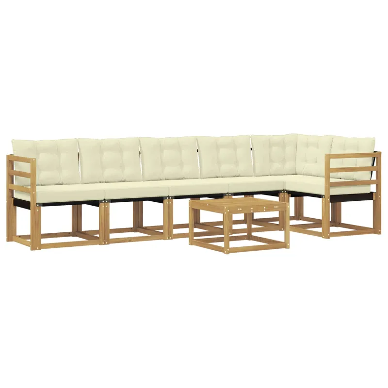 Lauko sofos komplektas su pagalve 7 pcs Balta ir kreminė