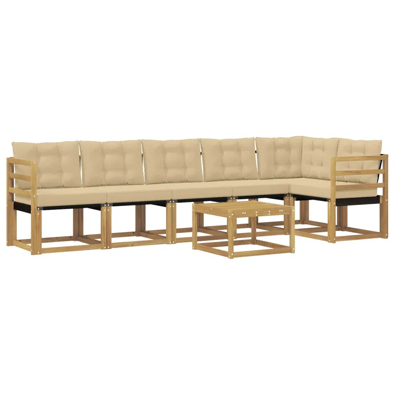 Lauko sofos komplektas su pagalve 7 pcs Balta ir kreminė