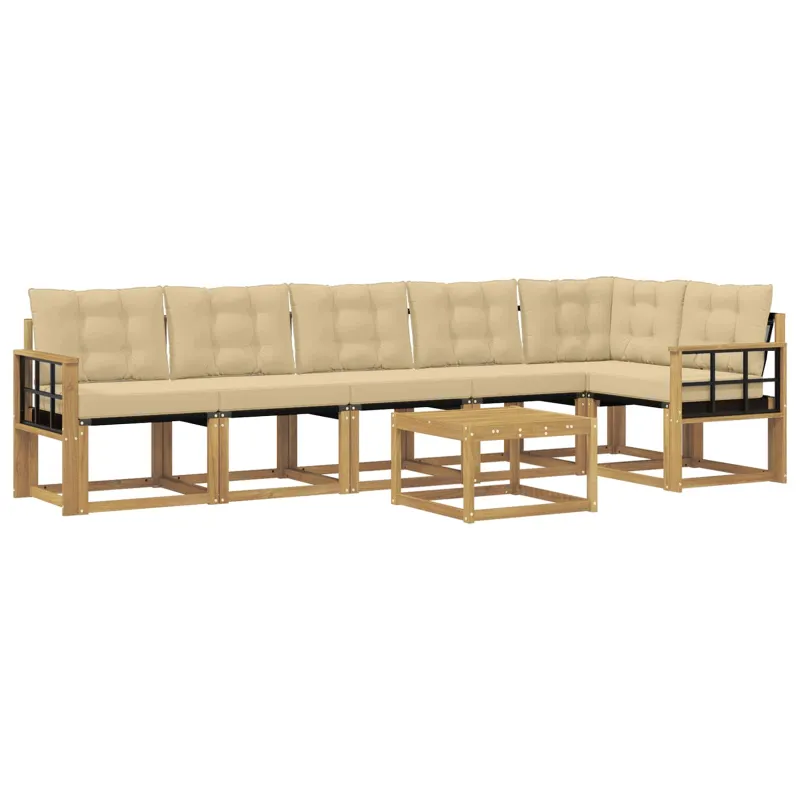 Lauko sofos komplektas su pagalve 7 pcs Balta ir kreminė