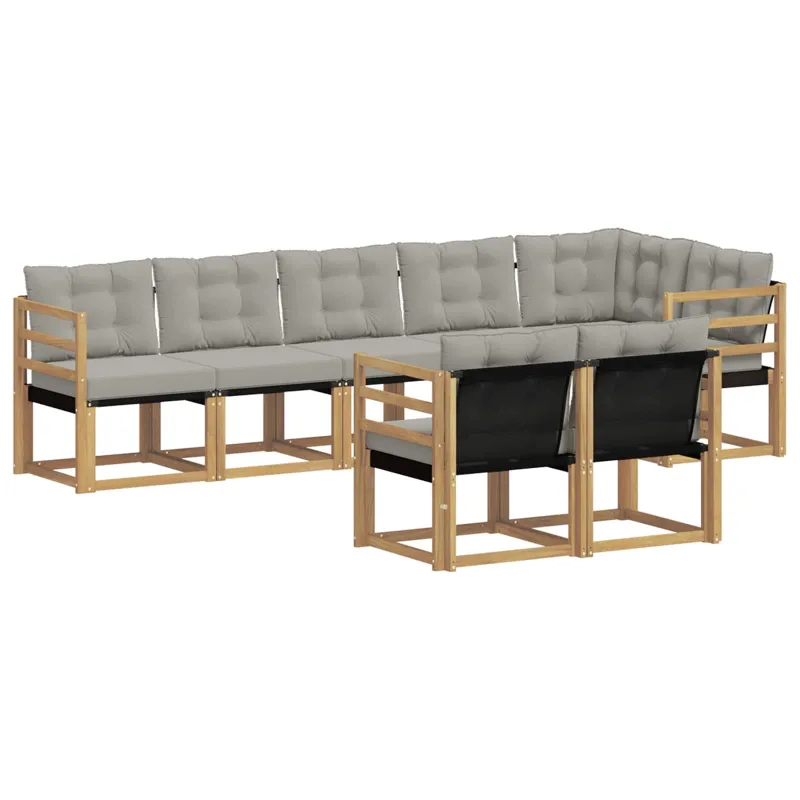 Lauko sofos komplektas su pagalve 8 pcs Balta ir šviesiai pilka