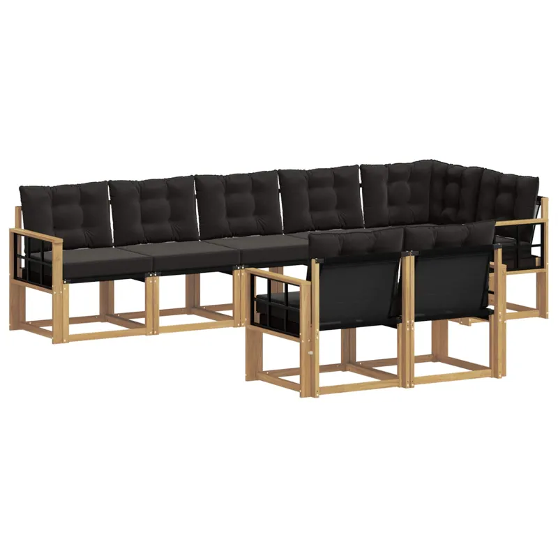 Lauko sofos komplektas su pagalve 8 pcs Balta ir juoda
