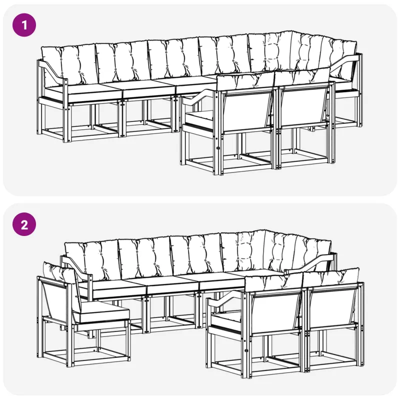 Lauko sofos komplektas su pagalve 8 pcs Balta ir kreminė