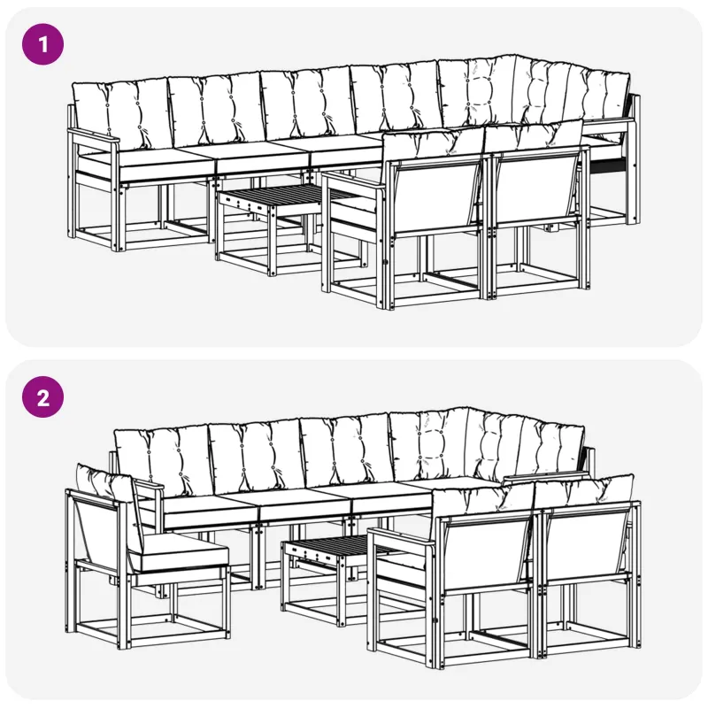 Lauko sofos komplektas su pagalve 9 pcs Balta ir juoda