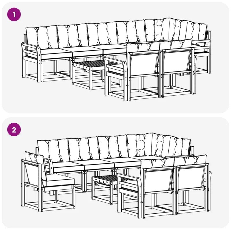 Lauko sofos komplektas su pagalve 9 pcs Balta ir kreminė