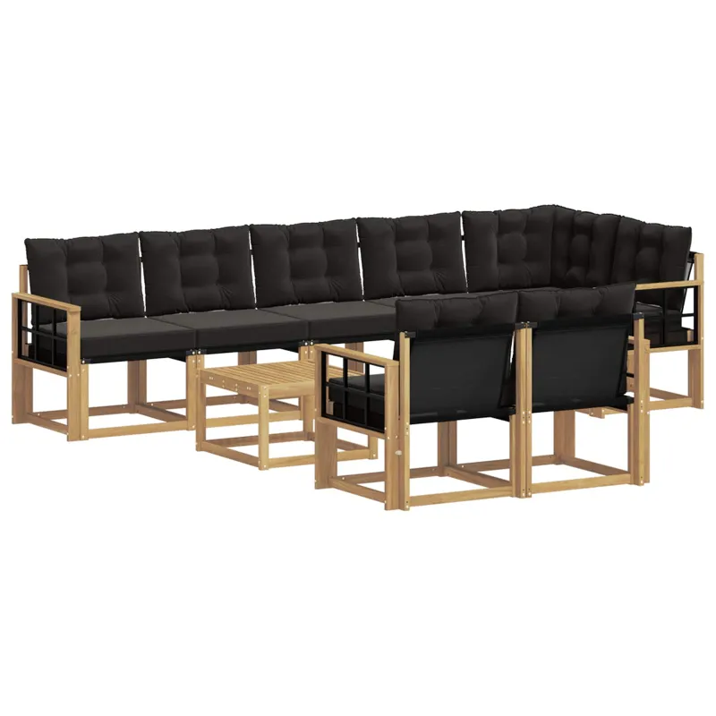 Lauko sofos komplektas su pagalve 9 pcs Balta ir juoda