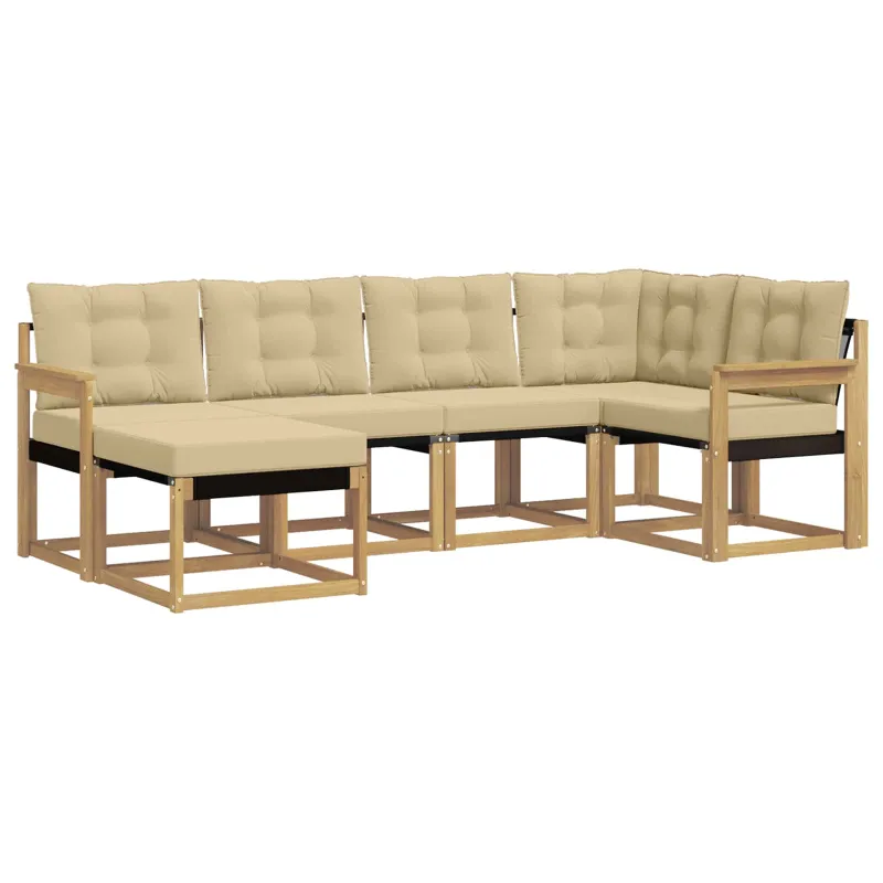 Lauko sofos komplektas su pagalve 6 pcs Balta ir kreminė