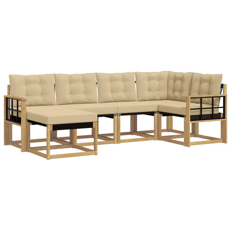 Lauko sofos komplektas su pagalve 6 pcs Balta ir kreminė