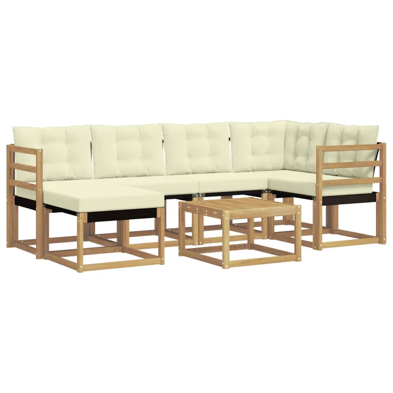 Lauko sofos komplektas su pagalve 7 pcs Balta ir kreminė