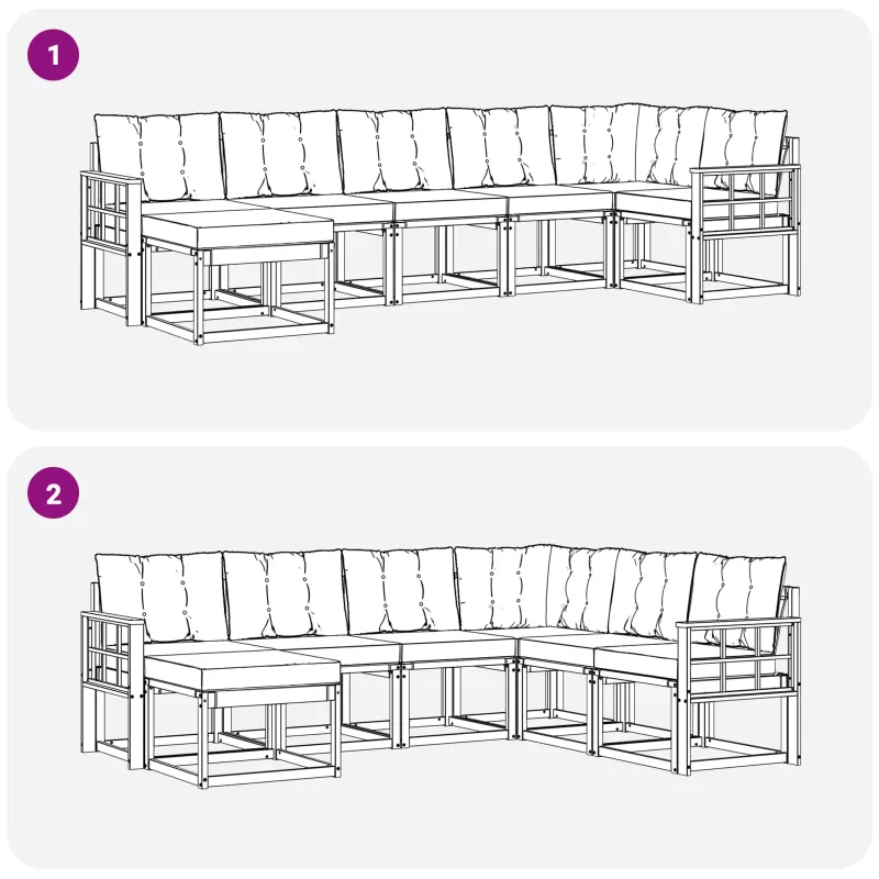 Lauko sofos komplektas su pagalve 7 pcs Balta ir juoda
