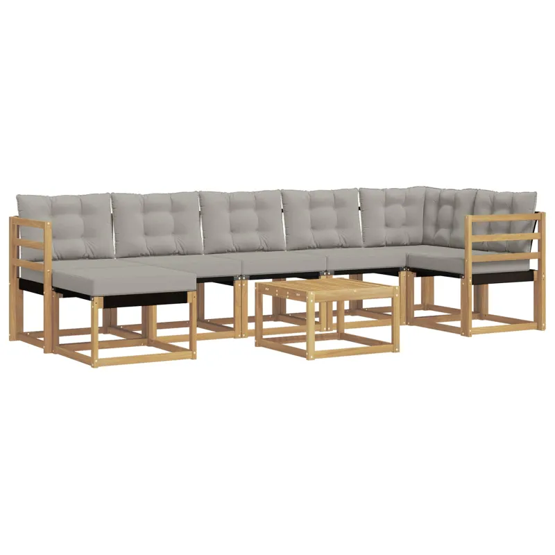 Lauko sofos komplektas su pagalve 8 pcs Balta ir šviesiai pilka