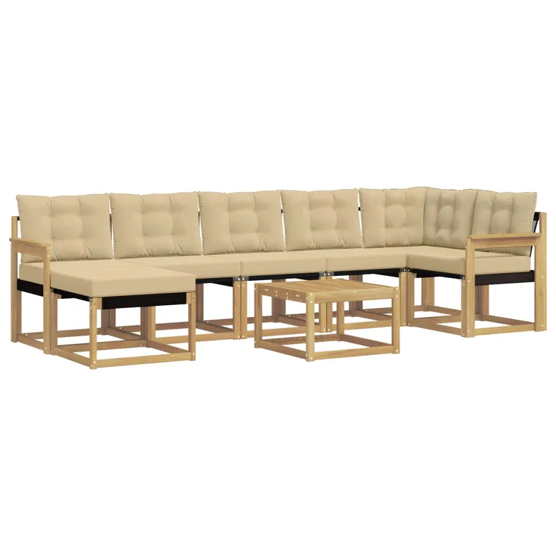 Lauko sofos komplektas su pagalve 8 pcs Balta ir kreminė
