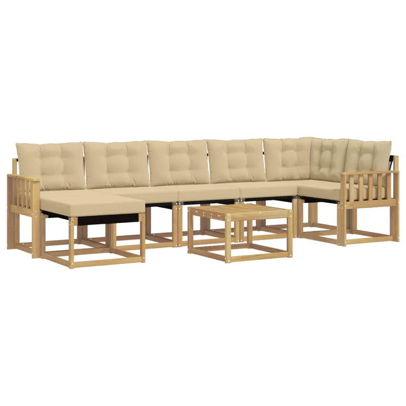 Lauko sofos komplektas su pagalve 8 pcs Balta ir kreminė