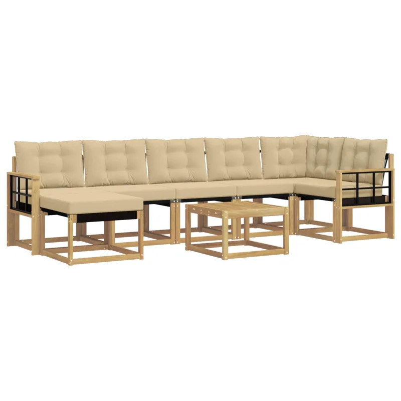 Lauko sofos komplektas su pagalve 8 pcs Balta ir kreminė