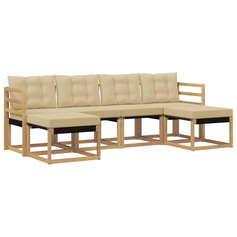 Lauko sofos komplektas su pagalve 6 pcs Balta ir kreminė
