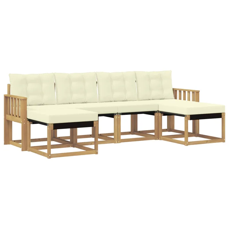 Lauko sofos komplektas su pagalve 6 pcs Balta ir kreminė