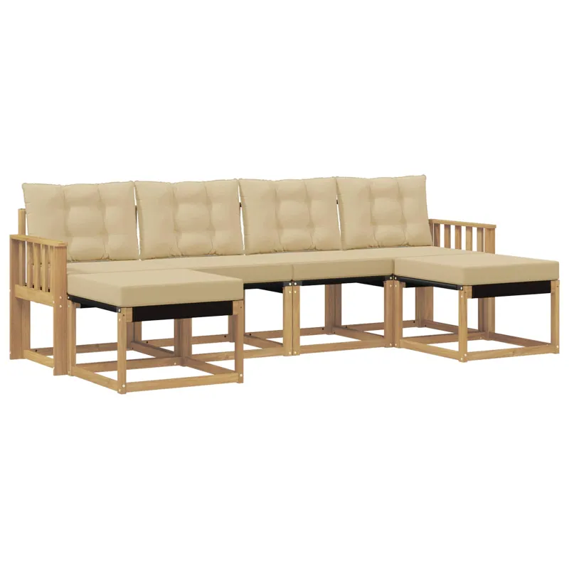 Lauko sofos komplektas su pagalve 6 pcs Balta ir kreminė